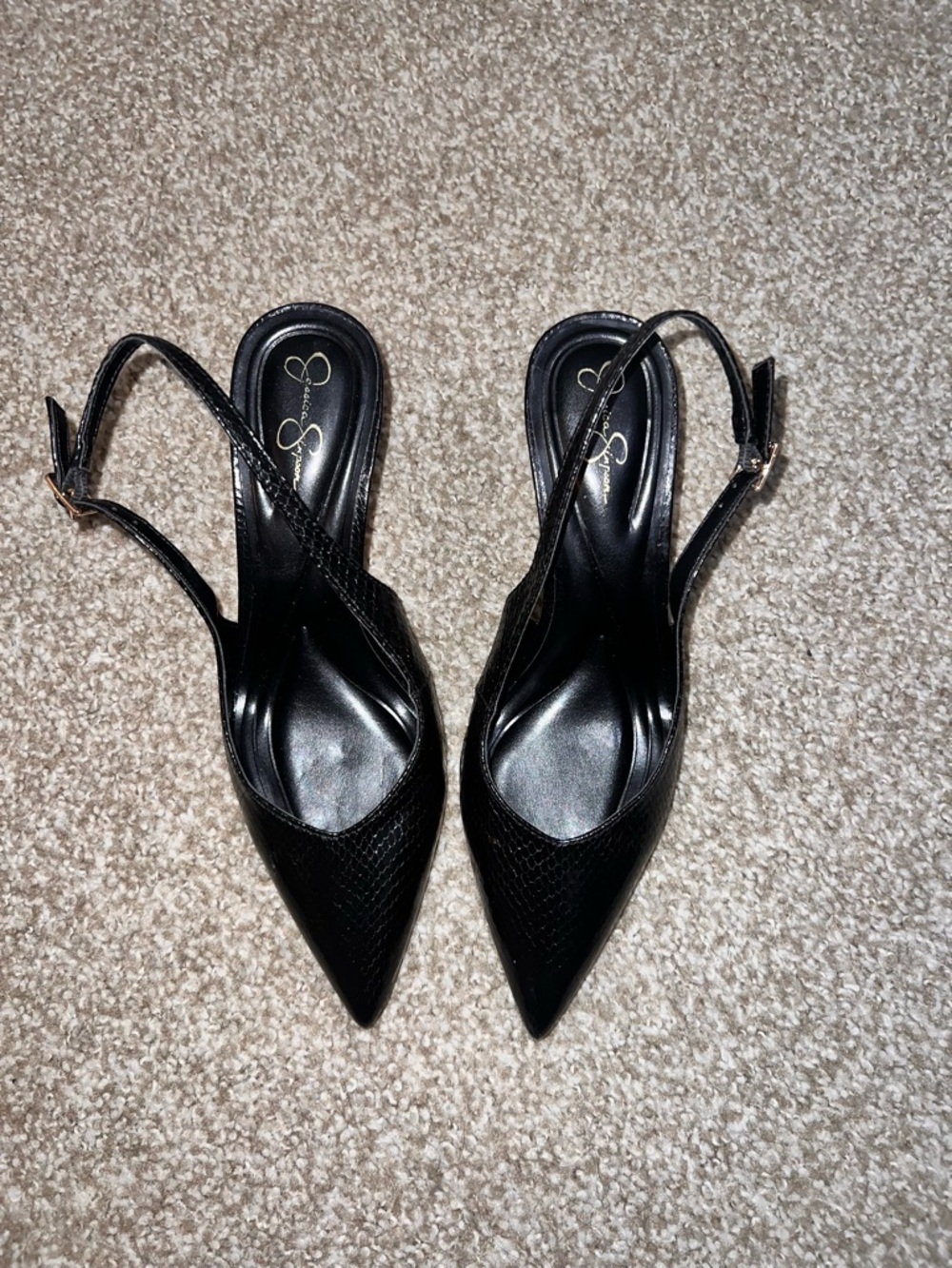 Jessica Simpson Black Slingback Pointed-Toe Pumps